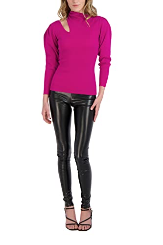Image of BCBGeneration Womens Fitted Long Sleeve Sweater Asymmetrical Neck Cutout Top