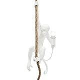 BalaQiong Vintage Monkey Pendant Light, Retro Resin Hemp Rope Monkey Lamp Hanging Light Fixture Edison Ceiling Pendant Lamp Creative Modern Lighting Fixture for Dining Living Room Bar Cafe (White)