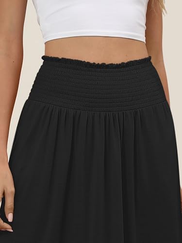 Image of ANRABESS Women's Maxi Skirts Summer Boho Floral High Waisted Flowy Swing Pleated Beach Long Skirt with Pockets
