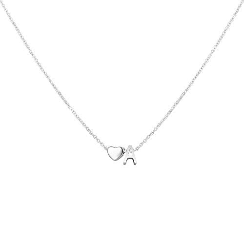 Glimmerst Heart Initial Necklace for Women Stainless Steel Tiny Heart Letter Necklace Personalized Name Necklace A Gold