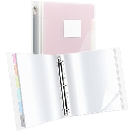 Uquelic Präsentationsbuch Ringbücher mit 50 klarsichthüllen A4 glasklar (50 Mikron) und 6 Macaron-Farbe PP-Trennblättern Ordner Organizer für Dokumente Urkunden Portfolio Transparente