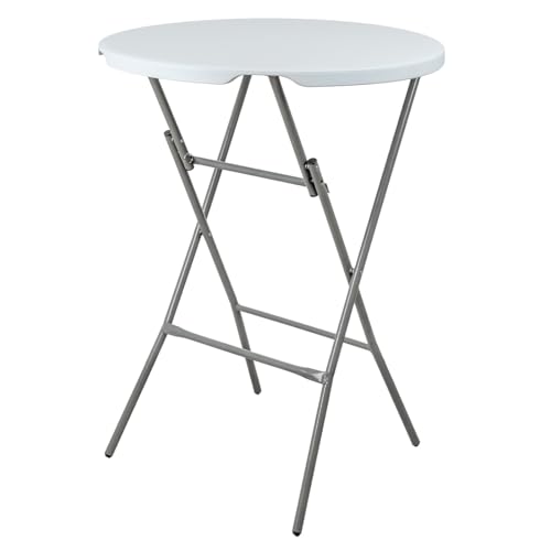 VOSS.garden Stehtisch Rund Ø80x105cm Weiß HDPE Kunststoff mit Stahlrahmen Klapptisch Bartisch Gartentisch