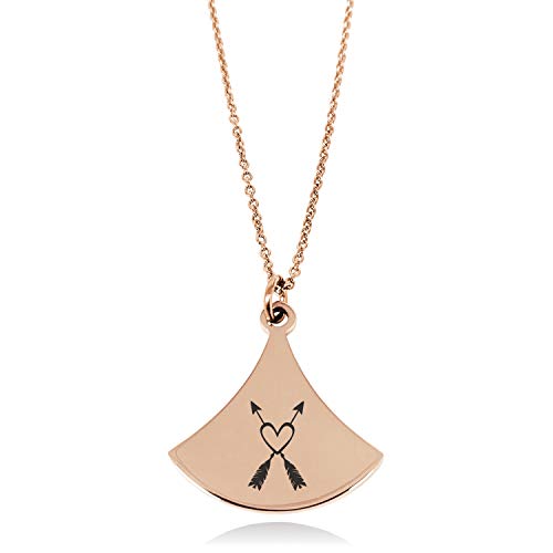 Rose Gold Plated Stainless Steel Heart + Arrows Pendulum Curved Triangle Charm Pendant Necklace