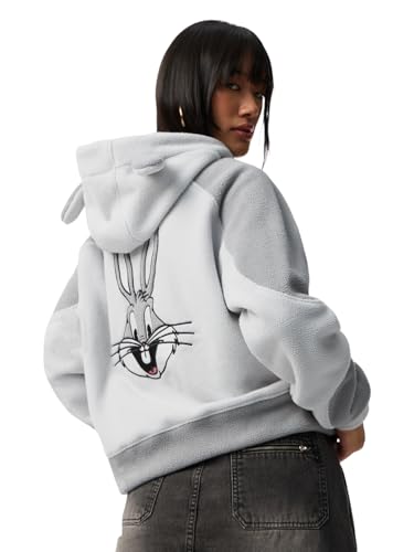 Sweat polaire premium femme Looney Tunes Bunny Ears veste oversize zippée gris clair