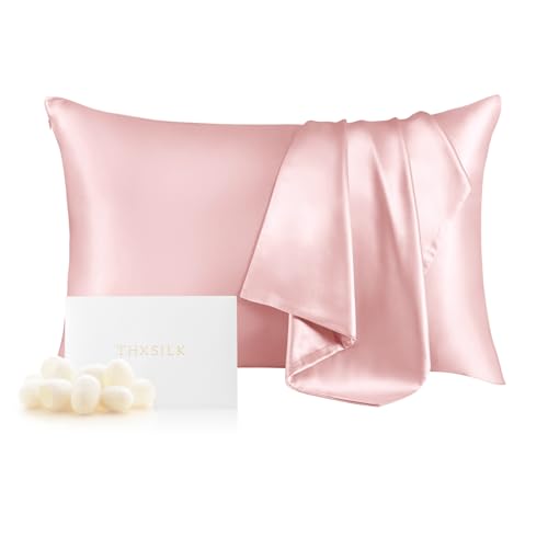 THXSILK 100% Mulberry Silk Pillowcase for Hair and Skin, Grade 6A+ Dual-Sided Silk Pillow Case with Hidden Zipper, King Size 20"x36" Silk Pillow Case, 1pc, Light Pink