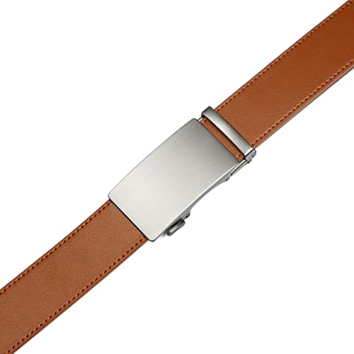 Image of Drowsmen Leather ratchet belt 1 3 /8 inch with Click Sliding Automatic Buckle, Adjustable belt Trim to Fit