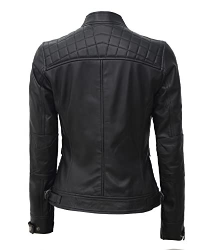 Fjackets Real Leather Jacket Women - Cafe Racer Slim Fit Black Stand Collar Jackets | [1313746] Diamond1 Black, Xxl #TOP3