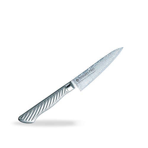 藤次郎 ペティナイフ 105mm 日本製 超硬質合金鋼 ニッケルダマスカス鋼63層 皮むき・飾り切・小細工などに適した小型万能包丁 オールステンレス TOJIRO PRO ニッケルダマスカス鋼鍛造 F-1037