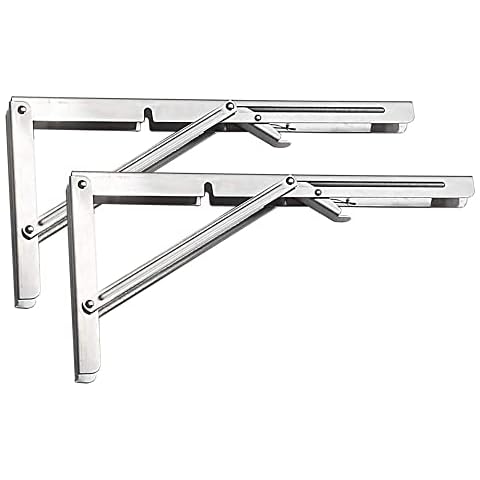 SHUHANG Folding Shelf Brackets 14 inch Heavy Duty Stainless Steel Sturdy Triangle Folding Bracket (Load 220LB) Wall Mounted for DIY able Work Bench Space Saving,Pack of 2 Cover
