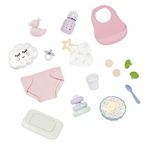 babi by Battat- Care & Feeding Set (20 Pieces) â 14-inch Baby Doll Accessories â Changing Diaper, Bib, Play Food, Pacifier â Meal Time & Changing Toys for Children Ages 2+