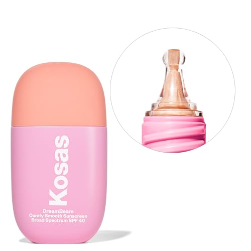 Kosas DreamBeam Mineral Sunscreen SPF 40 - Smooth Liquid Sun Protection for Face - Lightweight Makeup Base w/Hyaluronic Acid, Ceramides & Peptides - Subtle Radiant Finish, Original, 40 ml