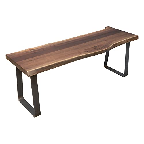 Image of Rustic Red Door Co. Live Edge Walnut Wood Bench for Dining Table, Entryway, Bedroom, Living Room Accent, Industrial or Rustic, Farmhouse Style, 60 inch Long, Black and Golden Gate Flat Steel Base