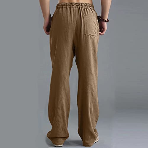 Mens Linen Sweatpants Drawstring Elastic Waist Casual Trendy Lightweight Pants Athletic Joggers Trousers with Pockets3