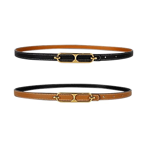 Women Leather Belt Reversible Two Color Thin Belt Pin Buckle Adjustable Decorative Waistband For Jeans Dress Coat