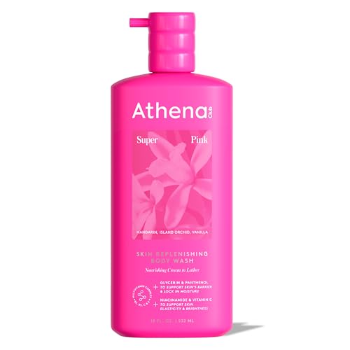 Athena Club Skin Replenishing Body Wash for Women Sulfate Free Nourishing Cleanser with Niacinamide Gently Cleanses Without Stripping Super Pink Scent 18 fl oz