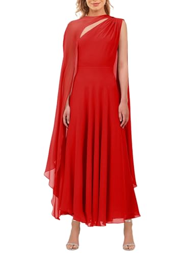 Image of Aisbei Women's Elegant One Shoulder A Line Flowy Maxi Dress Evening Gowns Party Formal Wedding Guest Dresses with Cape