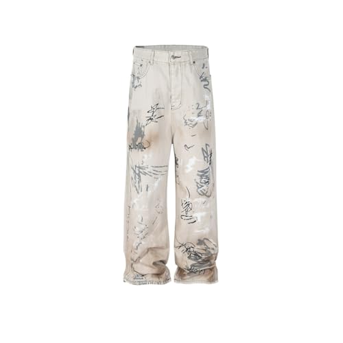 Long Pants, Unisex White Straight Leg Washed Jeans