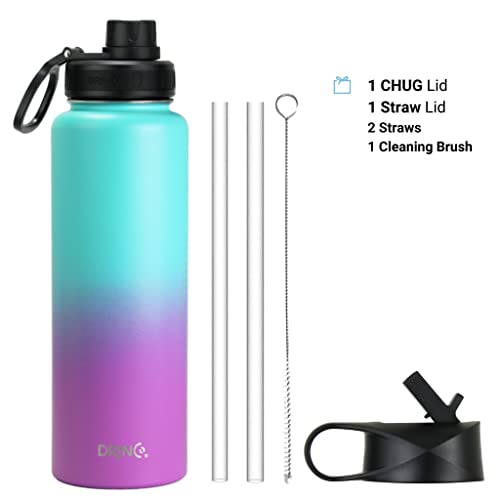 Image of Drinco Stainless Steel Water Bottle Spout Lid Vacuum Insulated Double Wall Water Bottle Wide Mouth Leak Proof Keep Cold Sport Camping Hiking (40oz Ombre Fuchsia Teal)