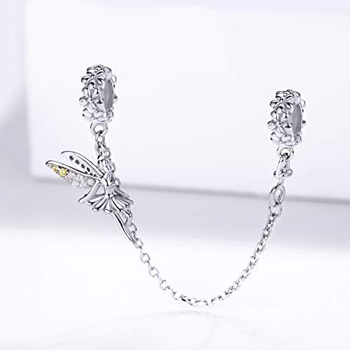 Image of ARTCHARM Heart Safety Chain Charm 925 Sterling Silver Beads fit European Charms Bracelet & Necklace