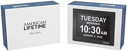 Image of American Lifetime, New Version, Day Clock Extra Large Impaired Vision Digital Clock with Battery Backup and 5 Alarm Options Great Gift Ideas, 2 Pack Black