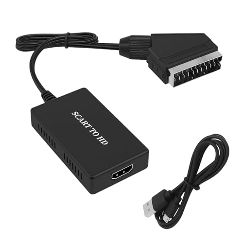 AETPI Scart to HDMI Adapter Converter with Built-in Cable Full HD 1080P 720P Video Audio Sync USB Powered Plug and Play for Sky STB DVD Player VHS Xbox PS3 Blu-ray Monitor Projector HDTV