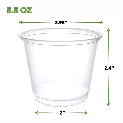 Image of GUSTO 5.5 oz Jello Shot Cups [250 Count] Clear Plastic Disposable Portion Containers for Sauces, Dressings & Samples, No Lids - Durable, Stackable (Formerly Comfy Package)