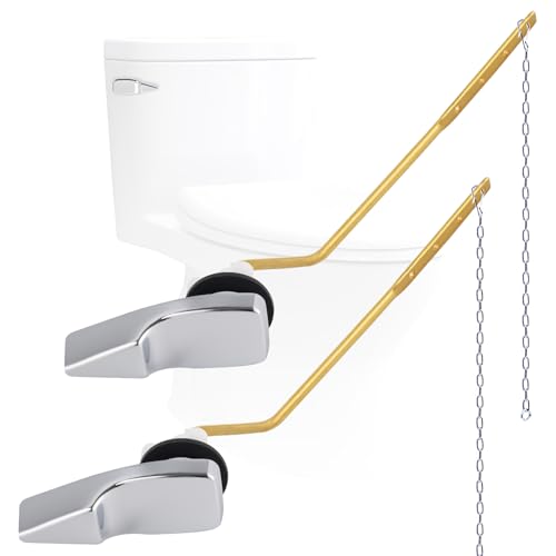 Image of 2PACK Universal Side Mount Metal Toilet Handle Replacement Kit, Chrome | Compatible with American Standard /Mansfield /Gerber /TOTO /Kohler Toilet, Toilet Tank Flusher Lever with Flapper Chain