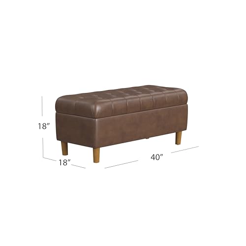 Image of HomePop 40 inch Ainsley Button Tufted Storage Bench - Brown Faux Leather
