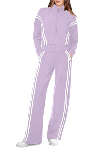 Image of XIEERDUO Lounge Sets for Women 2025 Sweatsuit 2 Piece Outfits Sweatshirt Wide Leg Sweatpant Tracksuit Matching Set