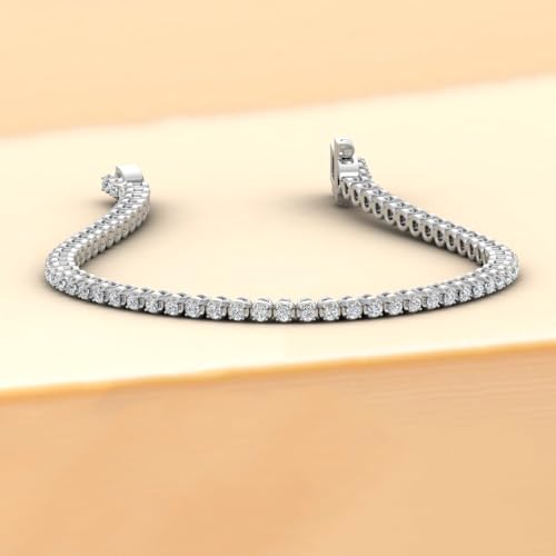 Image of 1 to 6 Carat Prong Set Round Cut Natural Diamond Tennis Bracelet for Women in 14K Gold (7 Inch) (I1-I2 Clarity)