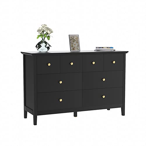 Image of CARPETNAL Black Dresser, Modern Dresser for Bedroom, 6 Drawer Double Dresser with Wide Drawer and Metal Handles, Wood Dressers & Chests of Drawers for Hallway, Entryway