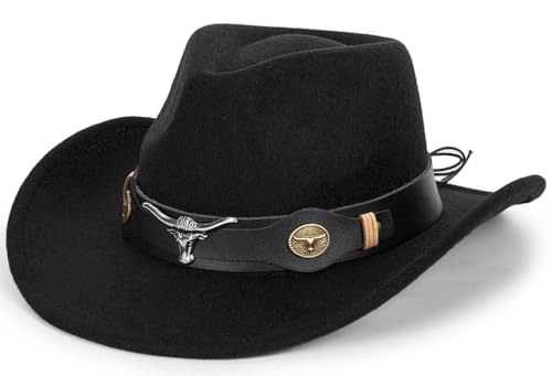 HinyBoeh Kids Wide-Brim-Western-Cowboy-Cowgirl-Hat Boys Girls Felt-Jazz-Hat for 2-6 Years A-Black