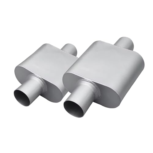2.25 ID Center/Center Single Chamber Muffler Pair - Aggressive Deep Sound Aluminized Steel Welded/Clamp-On (13 Total Length)