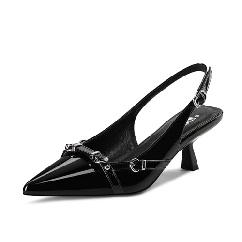 Women's Slingback Kitten Heels Pointed Toe Low Heel Pumps Comfortable Dress Office Shoes