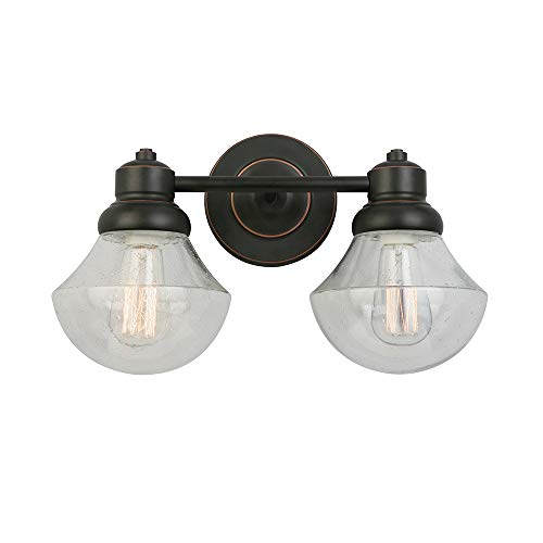 Design House 577866 Sawyer Traditional 2-Light Indoor Wall Light Dimmable Clear Seedy Glass for Bathroom Bedroom Hallway, Oil Rubbed Bronze