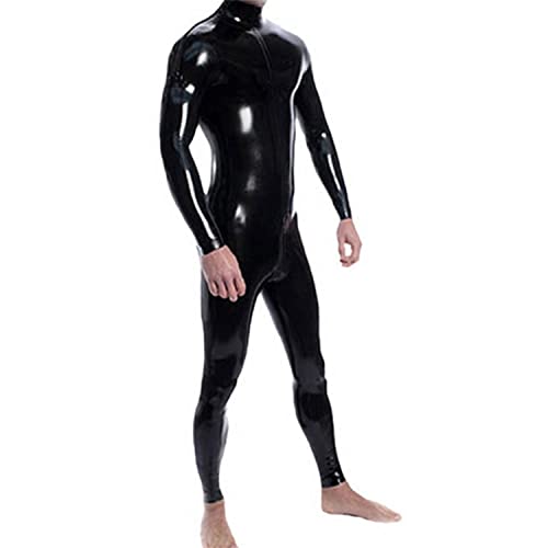 Neck Entry Black Latex Catsuit Shoulder and Crotch Zipper for Men Rubber Bodysuit Jumpsuit2