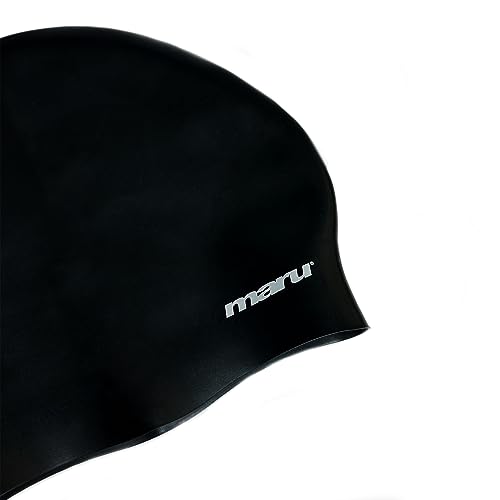 Maru Swimming Cap for Long Hair (Black), Extra-Stretch Silicone Swim Cap for Adults & Kids (One Size Fits All), Smooth - Image 3