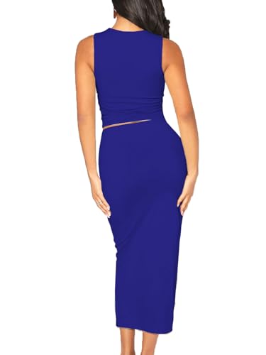 Image of Bdwinz Women's Casual 2 Piece Dress Round Neck Tank Top Bodycon Midi Skirt Dress Set