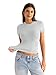 EasyGala Womens Cotton Crew Neck Short Sleeve Shirts Summer Top Fashion Y2k Crop Tops Round Neck Basic Slim Fit Going Out Tee Stretchy Trendy Tight Fitted Tops Light Heather Grey S