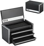 VEVOR Metal Tool Box, 8.6-inch, Portable Metal Tool Box with 3 Drawers, Small Tool Chest with EVA Liners and PP Feet Pads, Heavy-Duty Steel With Ball Bearing Opening and Powder Coated Finish, Black
