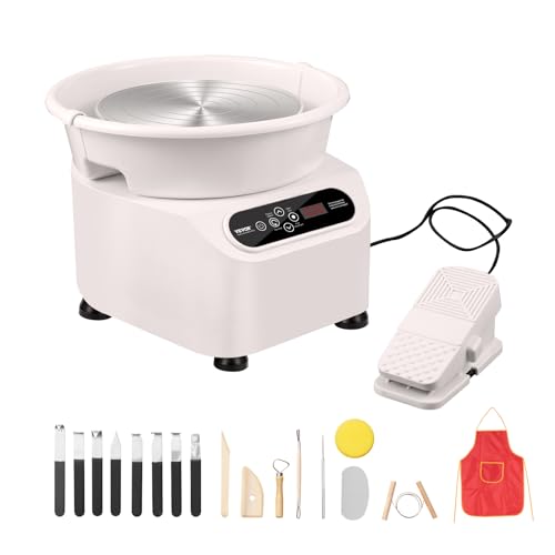 VEVOR 11inch Pottery Wheel Direct Drive, 350W Ceramic Forming Machine with LCD Touch Screen Foot Pedal 50-300RPM Adjustable Speed, 18PCS Accessory Tools Kit, Craft Gift for Adults Beginners, White