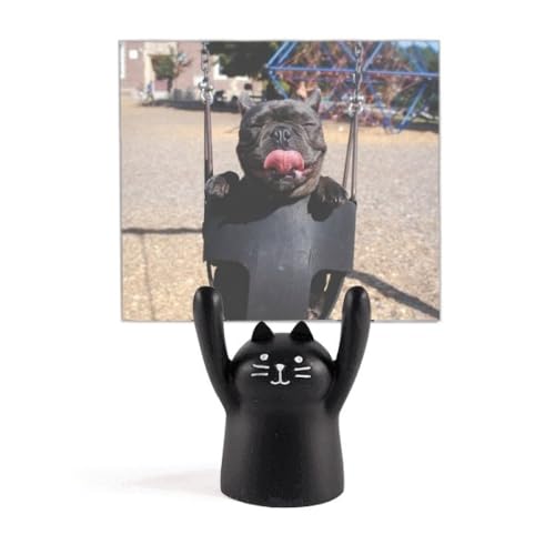 Bulldog support pour photo et mémo chat noir pince bureau