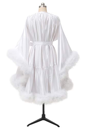Feather Robes For Women Fur Bridal Lingerie Bathgown Short Ruffle Silk Satin Maternity Bathrobe Photoshoot Ivory Xxl Rr #TOP2