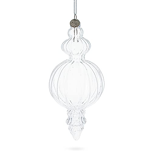 Décoration sapin de Noël en verre soufflé transparent et grand fleuron géométrique