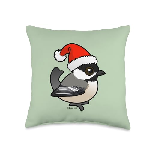 Cute Cartoon Black-capped Chickadee Santa Claus Christmas Throw Pillow