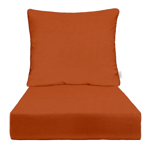 RSH DECOR: Sunbrella Deep Seating Cushion with Pillow Back | 24 x 24 Seat | Water and Fade-Resistant Performance Fabric | Outdoor Chair Cushion Set for Patio Furniture | Canvas Rust