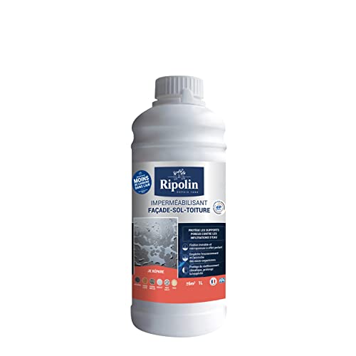 RIPOLIN - Imperméabilisant multi-supports Intérieur & Extérieur - Hydrofugeant multi-usages - Finition Etanche Invisible et Microporeuse à effet perlant. Toiture, Façade, Mur, Sol, Terrasse - 1L