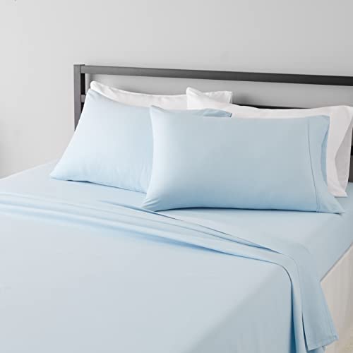 Image of Amazon Basics Breathable, Ultra-Soft, Wrinkle-Resistant Microfiber 4-Piece Bed Sheet Set with 14-Inch Deep Pockets, Machine Washable, Full, Light Blue, Solid