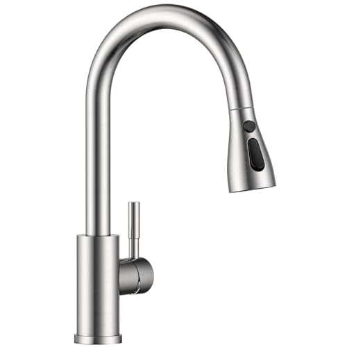 APPASO Kitchen Tap Single Handle High Arc Modern Pull out Sink Mixer Faucet with 360Swivel 3 Modes Sprayer for 1 Hole Sink Easy to Install Brushed Stainless Steel