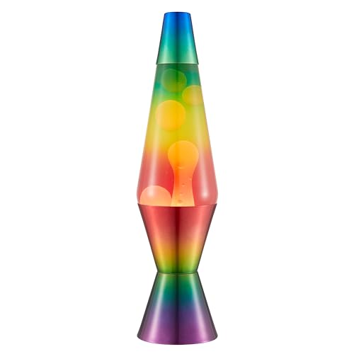 LAVA® - Lampe Regenbogen 2513, handbemalte dreifarbige Form, weißes Wachs, klare Flüssigkeit, dekorativer Sockel und Deckel,...
